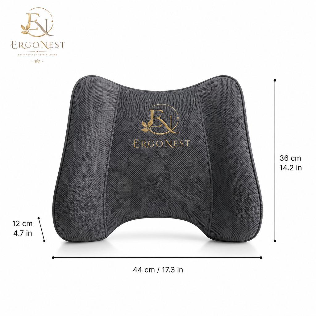 Ergonest™ Premium Memory Foam Lumbar Back Support Cushion for Office Chair, Car Seat & Home | Ergonomic Posture Support & Back Pain Relief