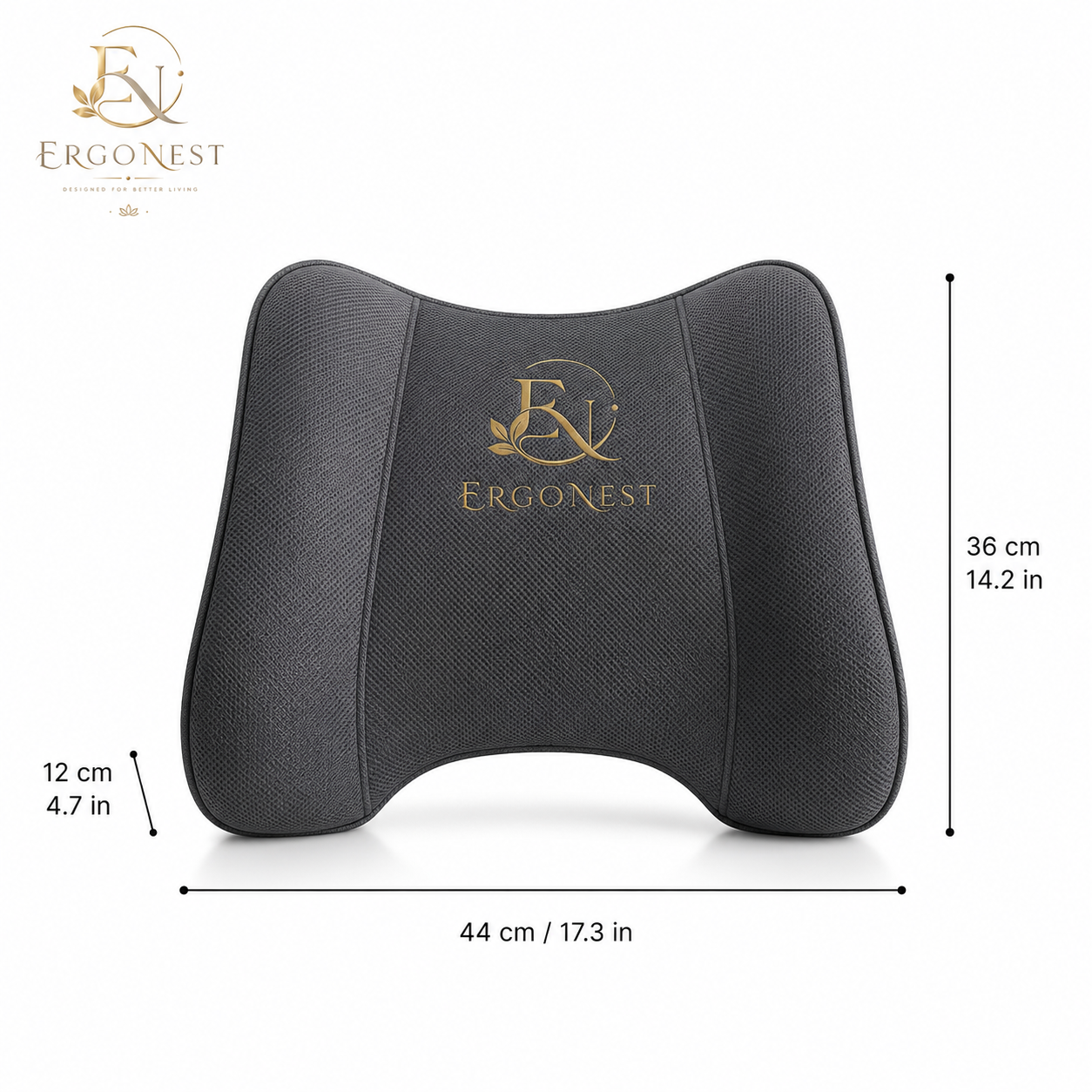 Ergonest™ Premium Memory Foam Lumbar Back Support Cushion for Office Chair, Car Seat & Home | Ergonomic Posture Support & Back Pain Relief