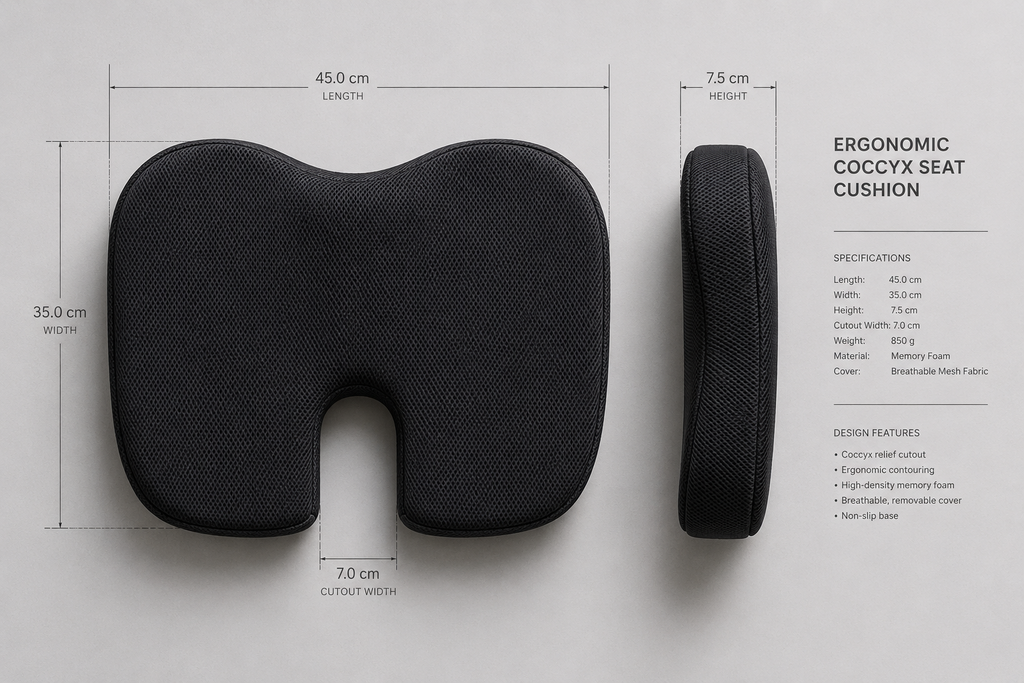 Ergonest Ergonomic Memory Foam Coccyx Seat Cushion | Tailbone Relief & Posture Support