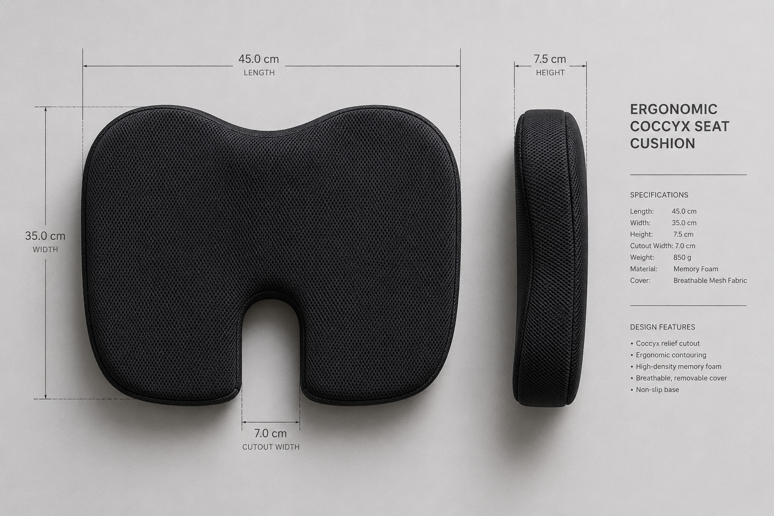 Ergonest Ergonomic Memory Foam Coccyx Seat Cushion | Tailbone Relief & Posture Support