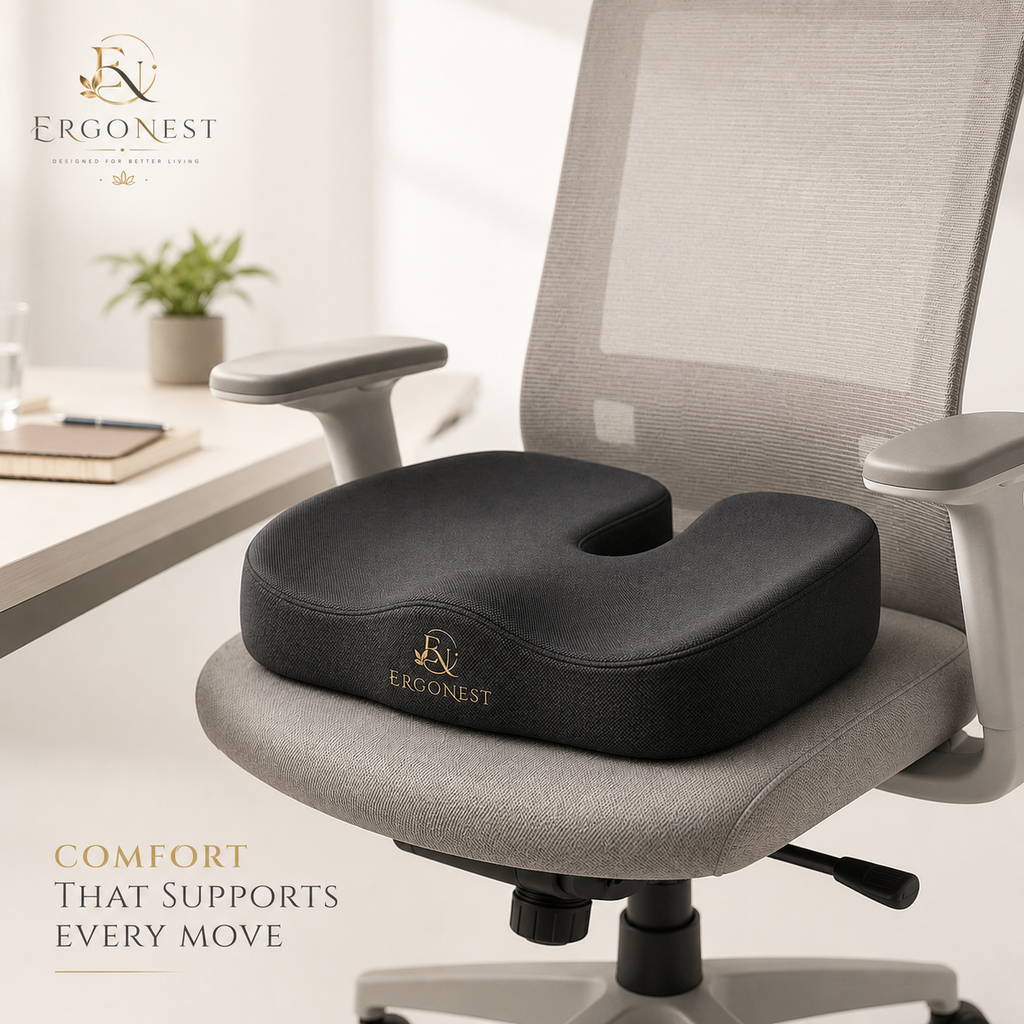 Ergonest Ergonomic Memory Foam Coccyx Seat Cushion | Tailbone Relief & Posture Support