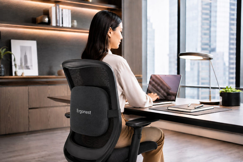 Ergonest™ Premium Memory Foam Lumbar Back Support Cushion for Office Chair, Car Seat & Home | Ergonomic Posture Support & Back Pain Relief
